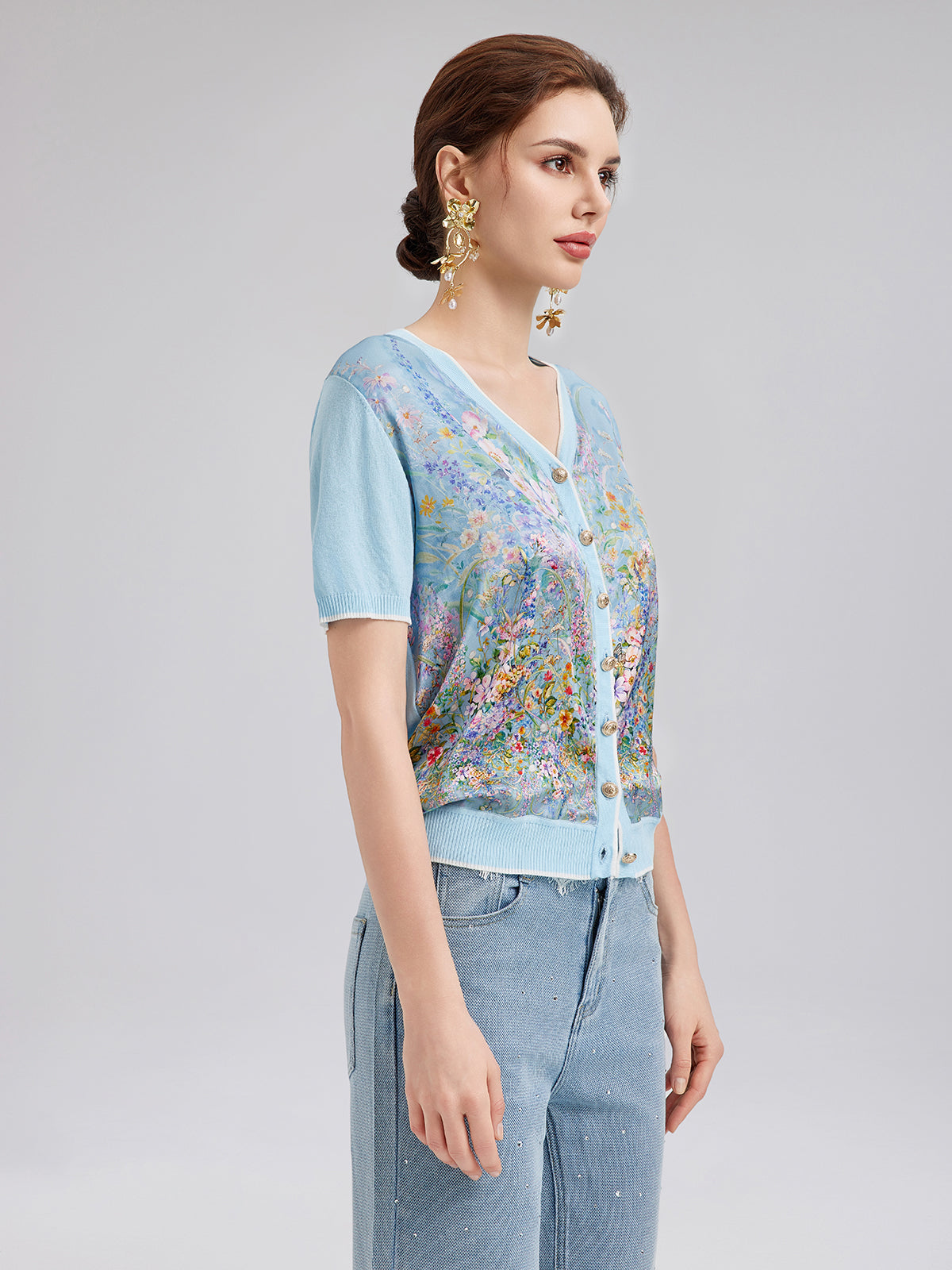 Silk Floral Print Cardigan