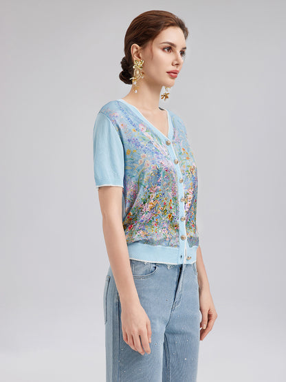 Silk Floral Print Cardigan