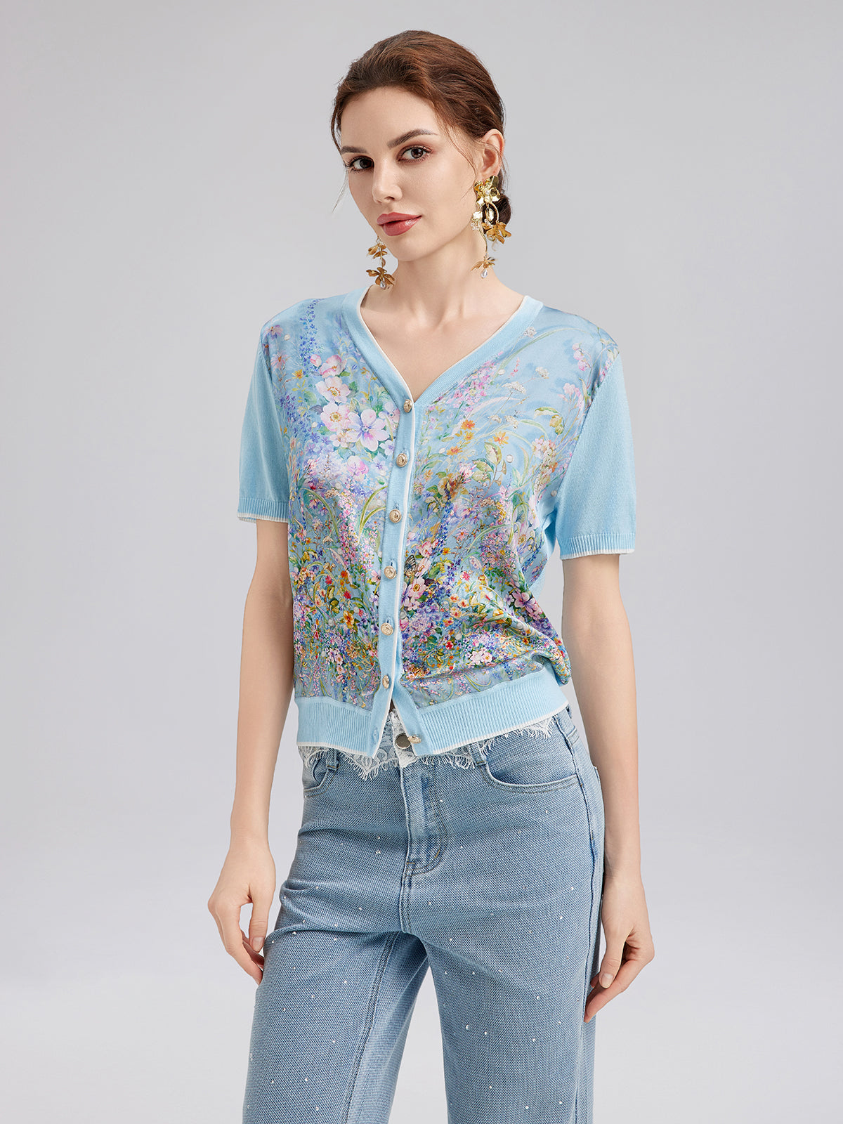 Silk Floral Print Cardigan