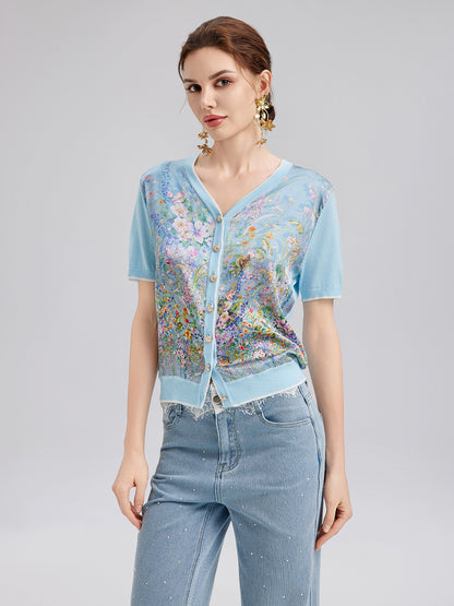 Silk Floral Print Cardigan