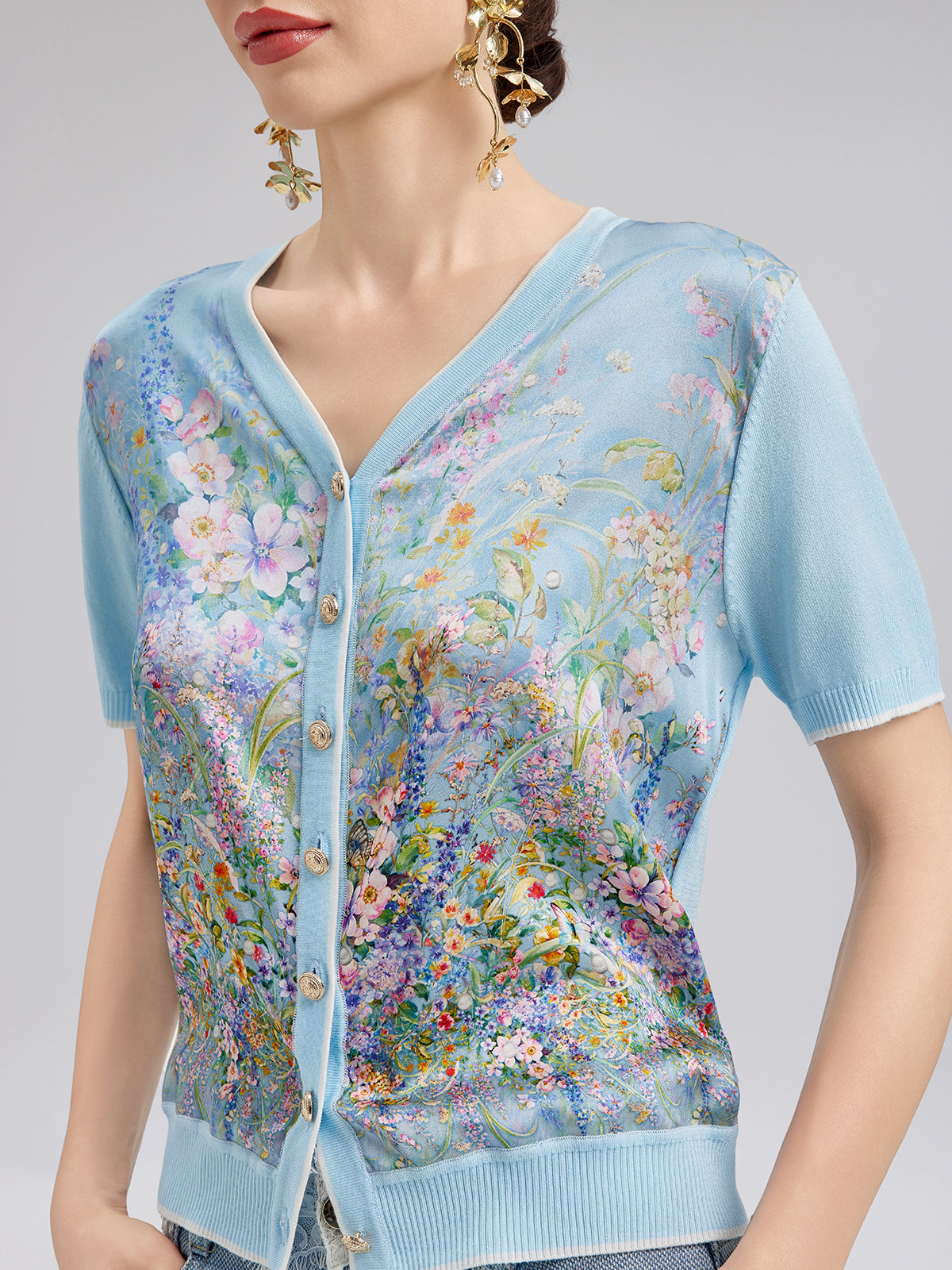 Silk Floral Print Cardigan