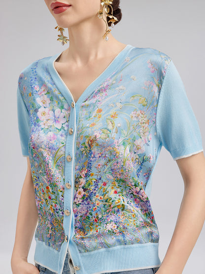 Silk Floral Print Cardigan