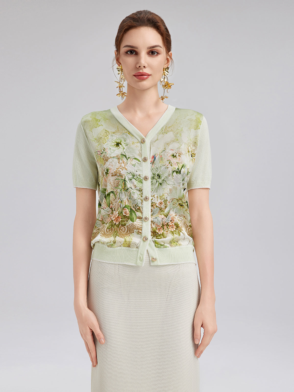 Silk Floral Print Cardigan