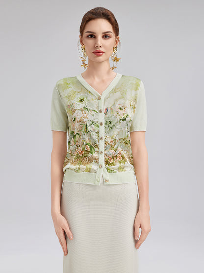 Silk Floral Print Cardigan