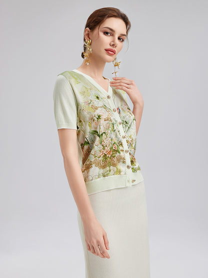 Silk Floral Print Cardigan