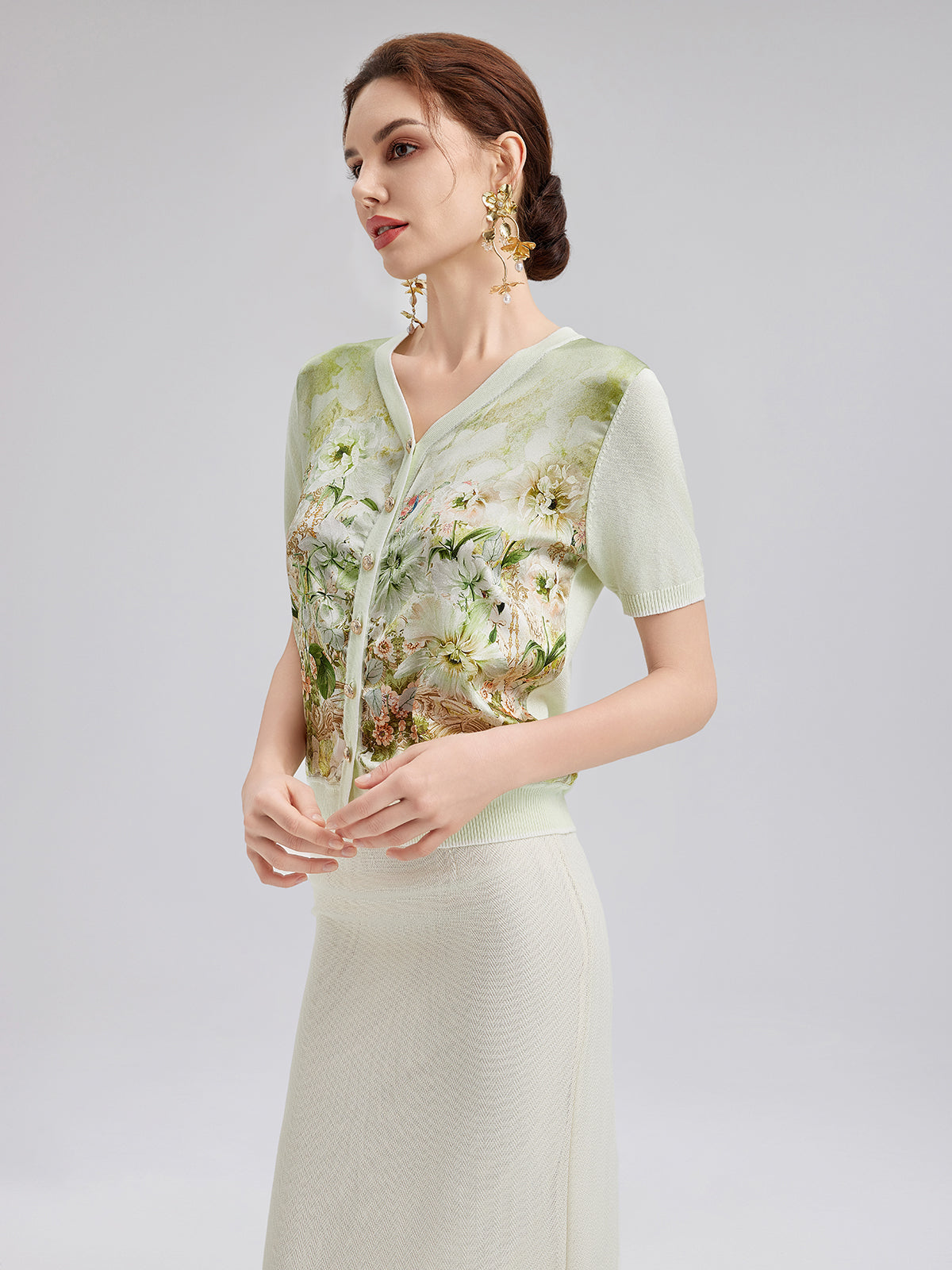 Silk Floral Print Cardigan