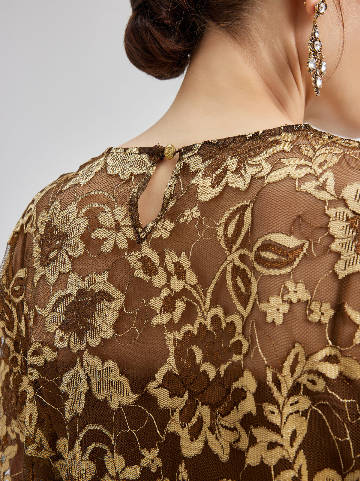 Gold Lace Beaded Pocket T-Shirt