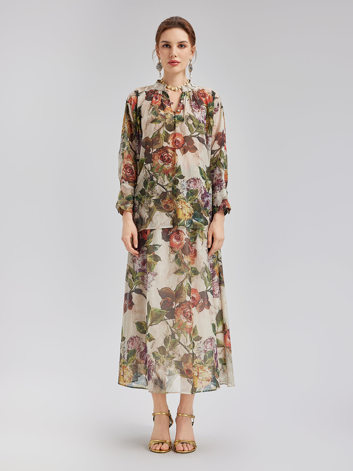 Classical Romantic Print Silk Shirt