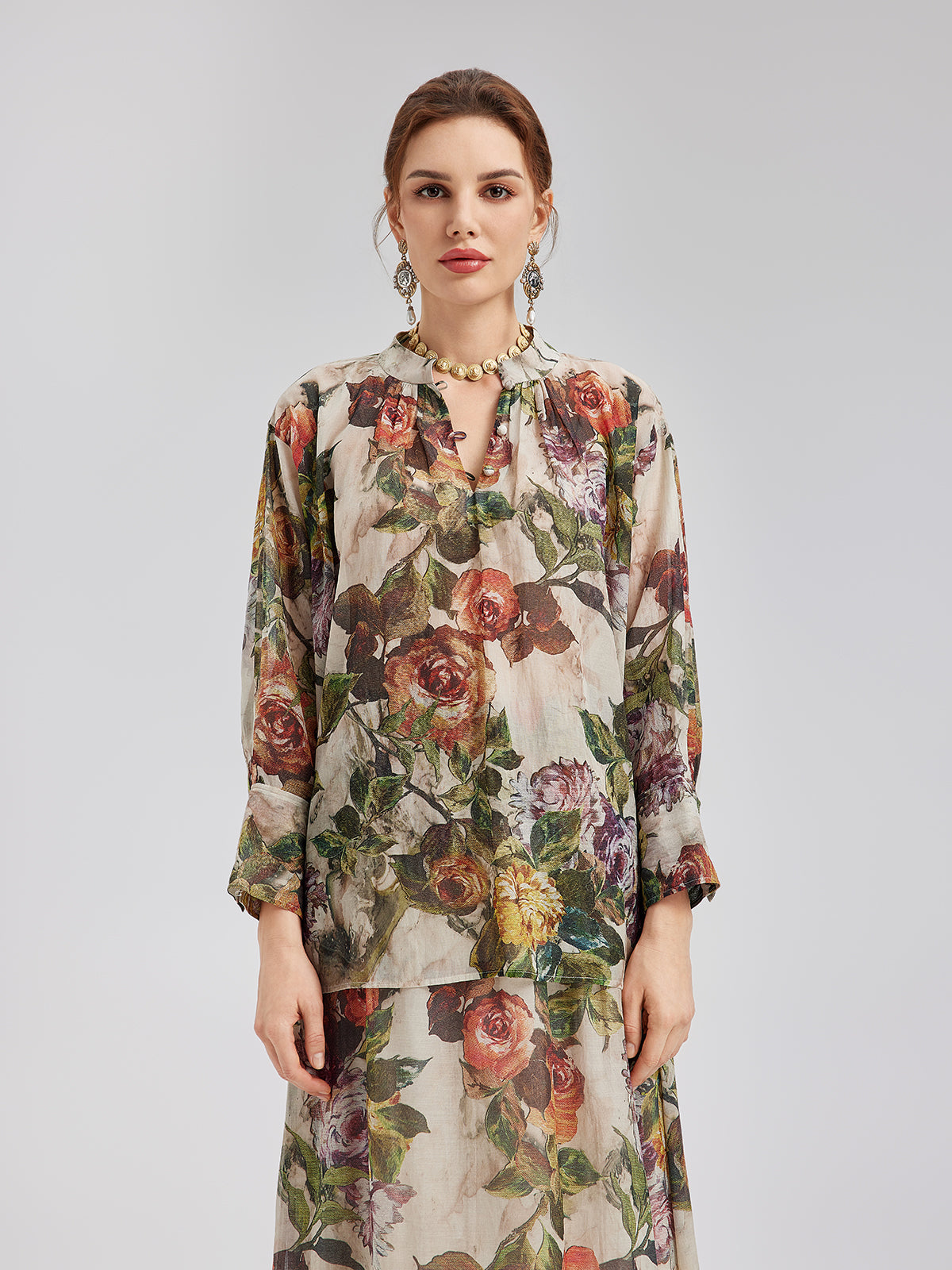 Classical Romantic Print Silk Shirt