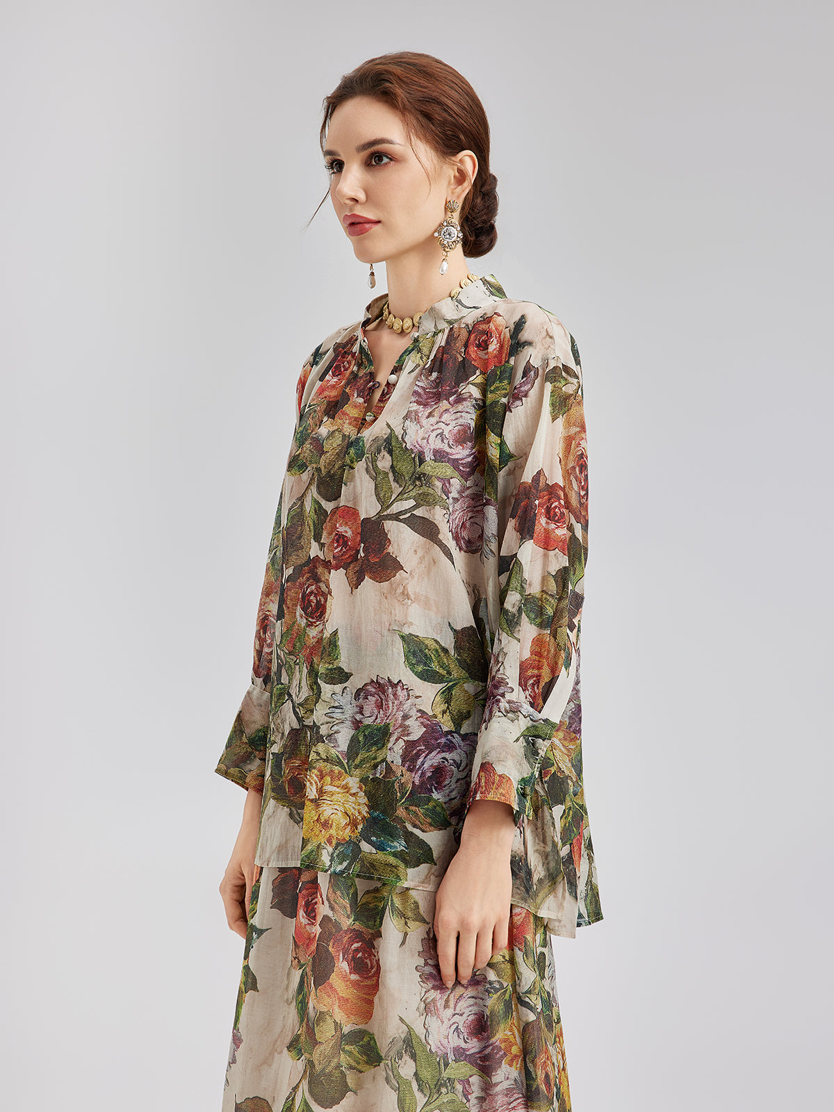 Classical Romantic Print Silk Shirt