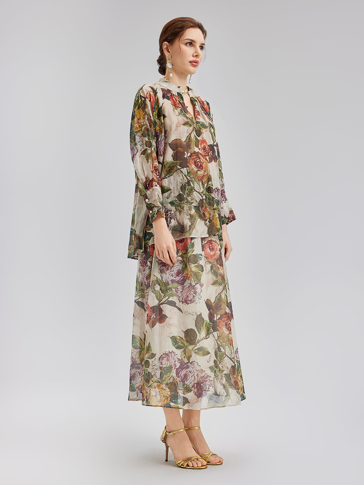 Classical Romantic Print Silk Shirt
