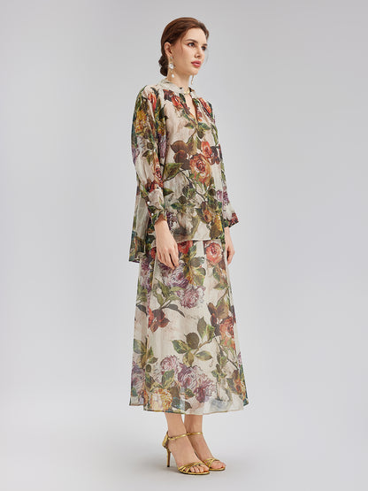 Classical Romantic Print Silk Shirt