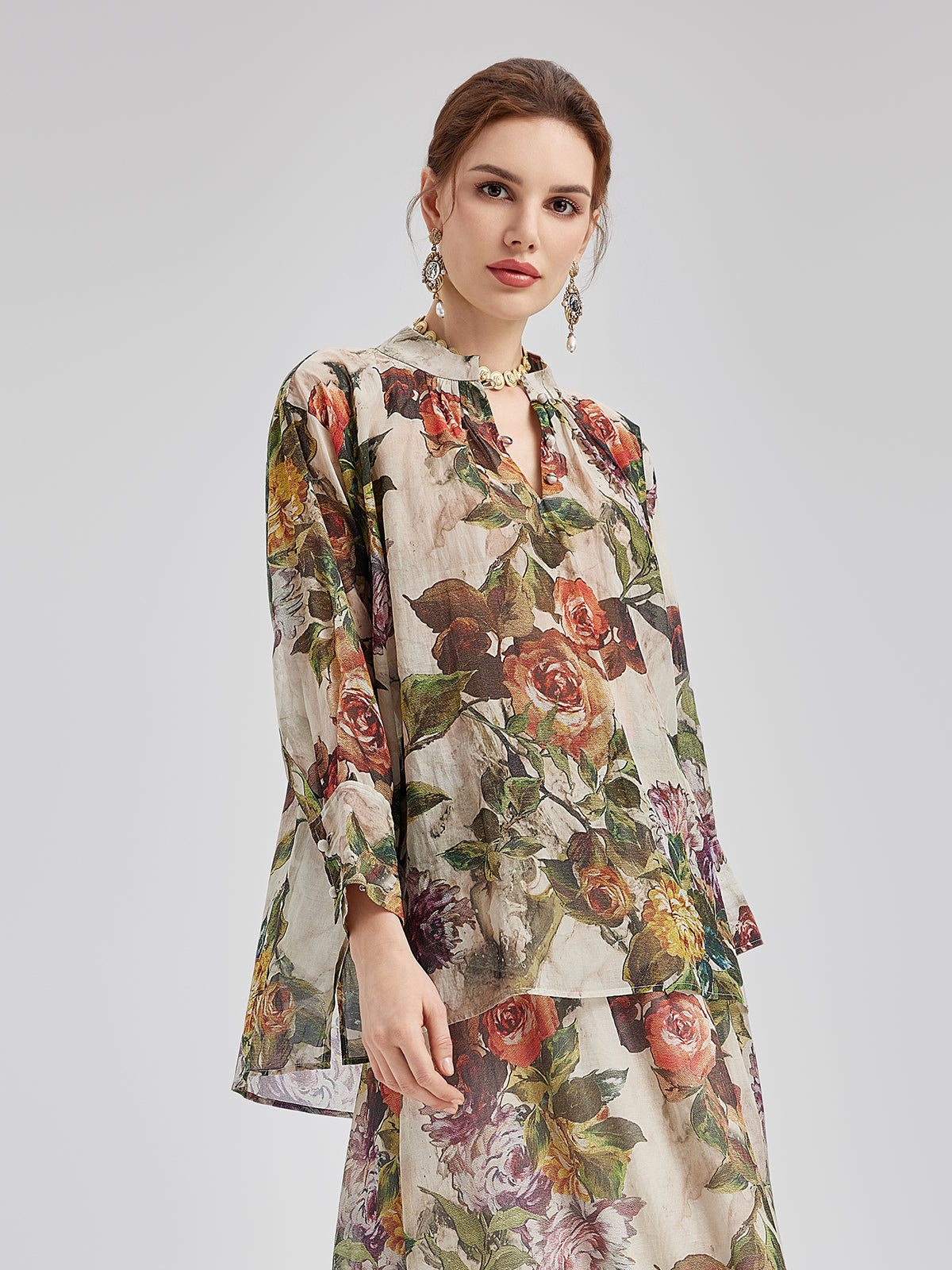 Classical Romantic Print Silk Shirt