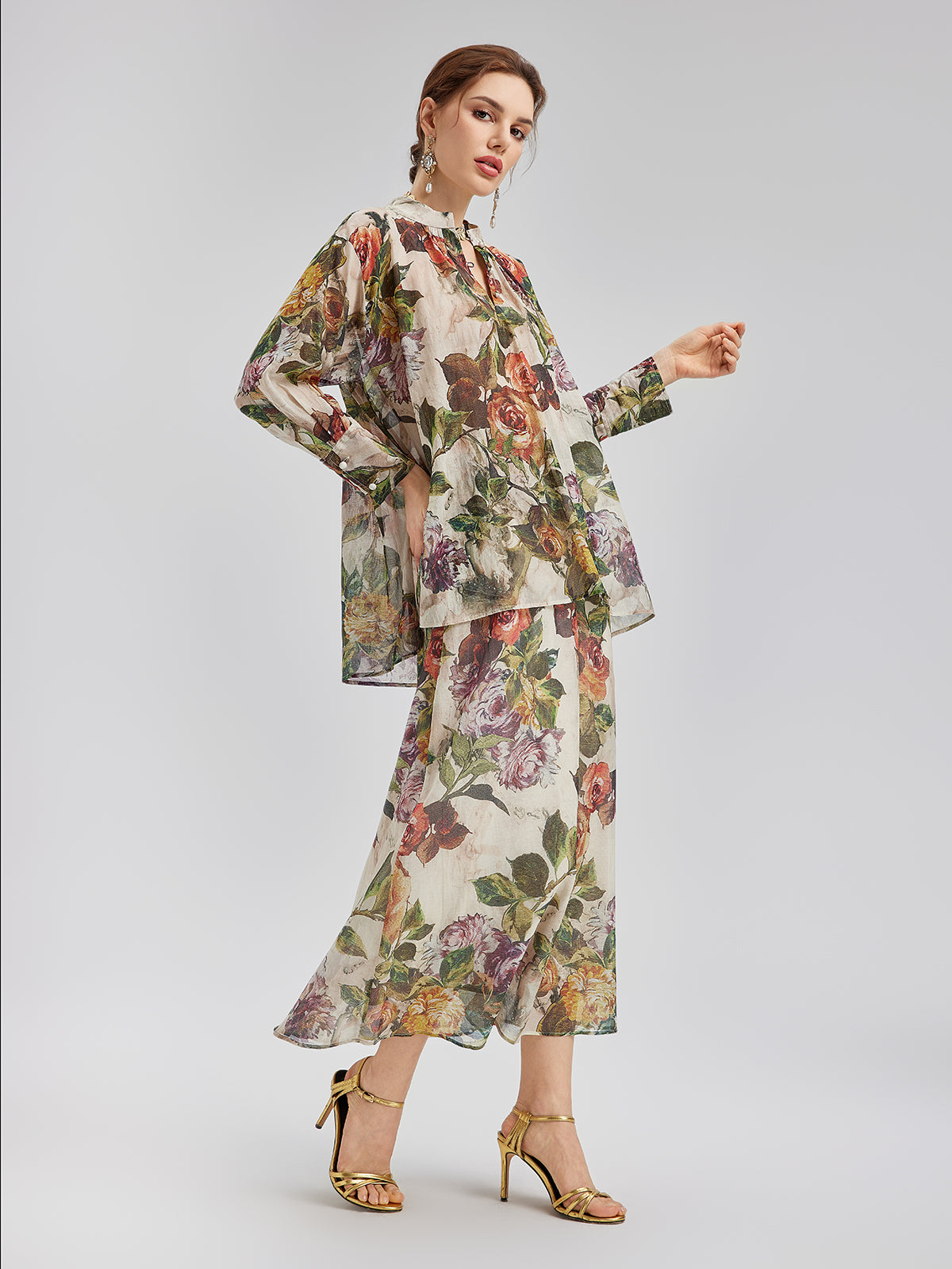 Classical Romantic Print Silk Shirt