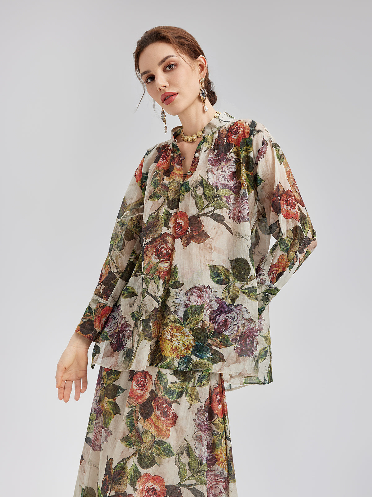 Classical Romantic Print Silk Shirt