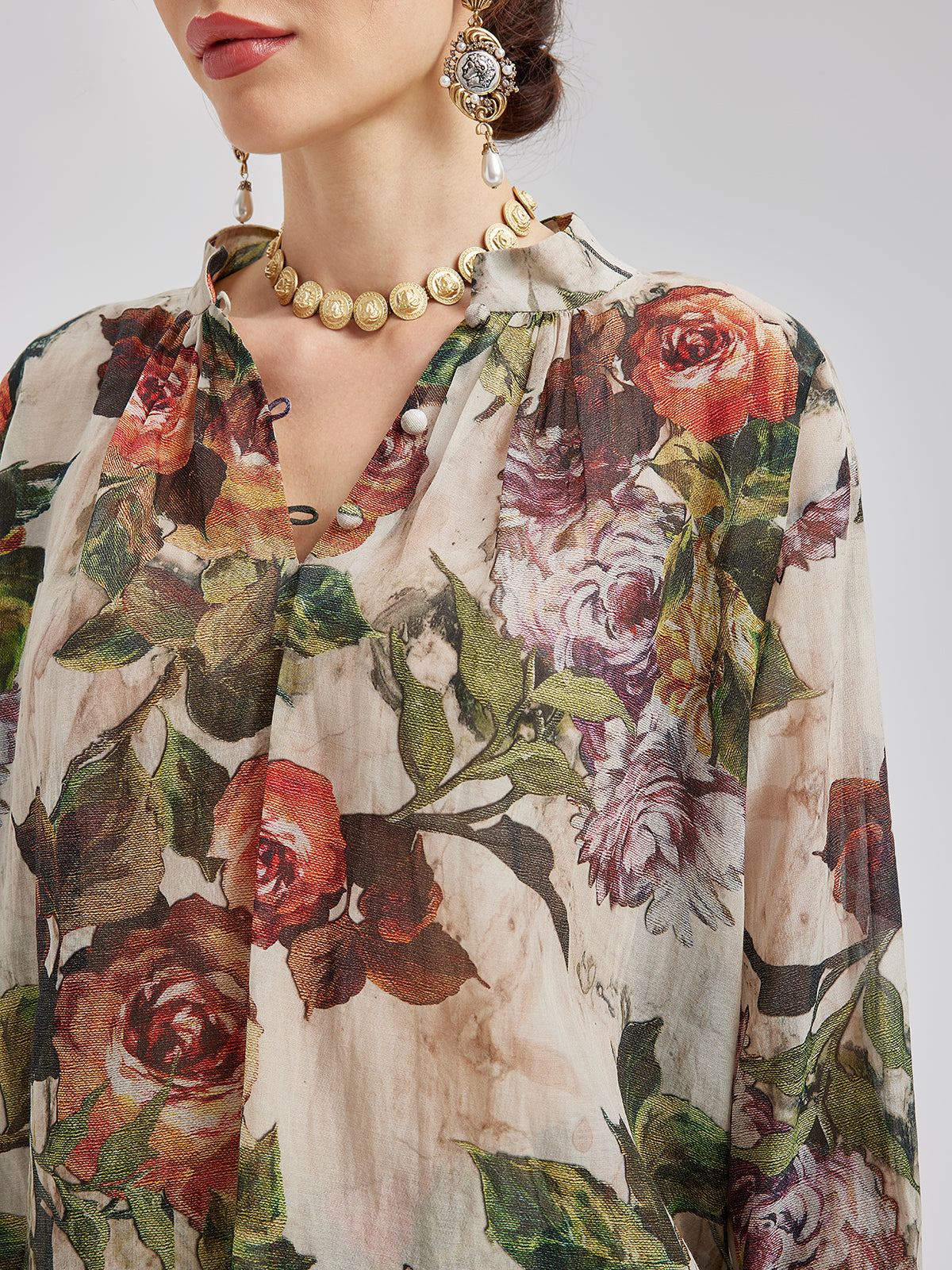 Classical Romantic Print Silk Shirt