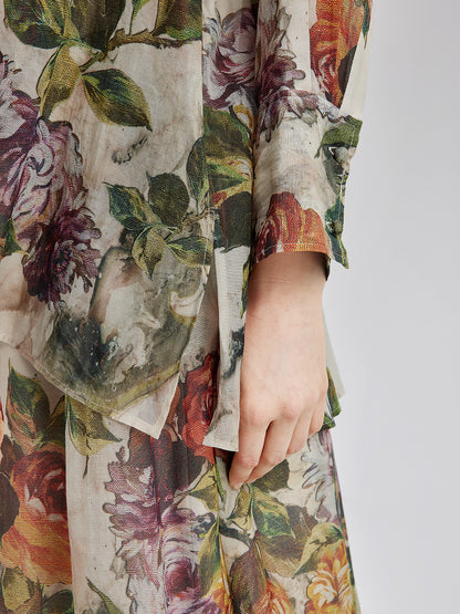 Classical Romantic Print Silk Shirt