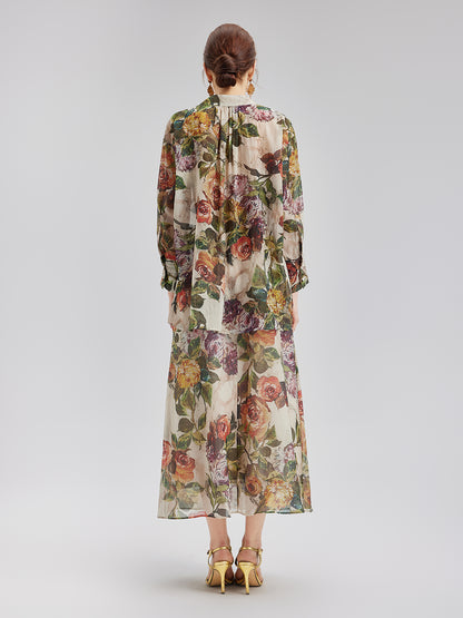 Classical Romantic Print Silk Shirt
