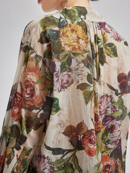 Classical Romantic Print Silk Shirt