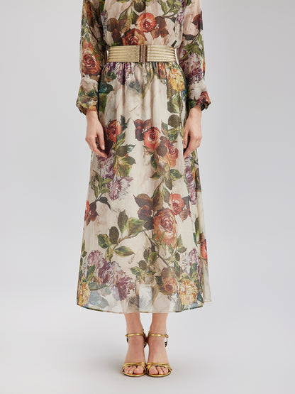 Classical Romantic Print Silk Skirt