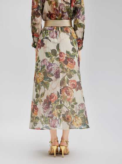 Classical Romantic Print Silk Skirt