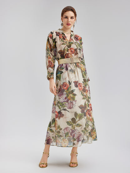 Classical Romantic Print Silk Shirt