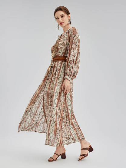 Breathable Ethnic Print Ramie Dress