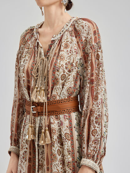 Breathable Ethnic Print Ramie Dress