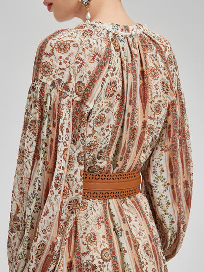 Breathable Ethnic Print Ramie Dress