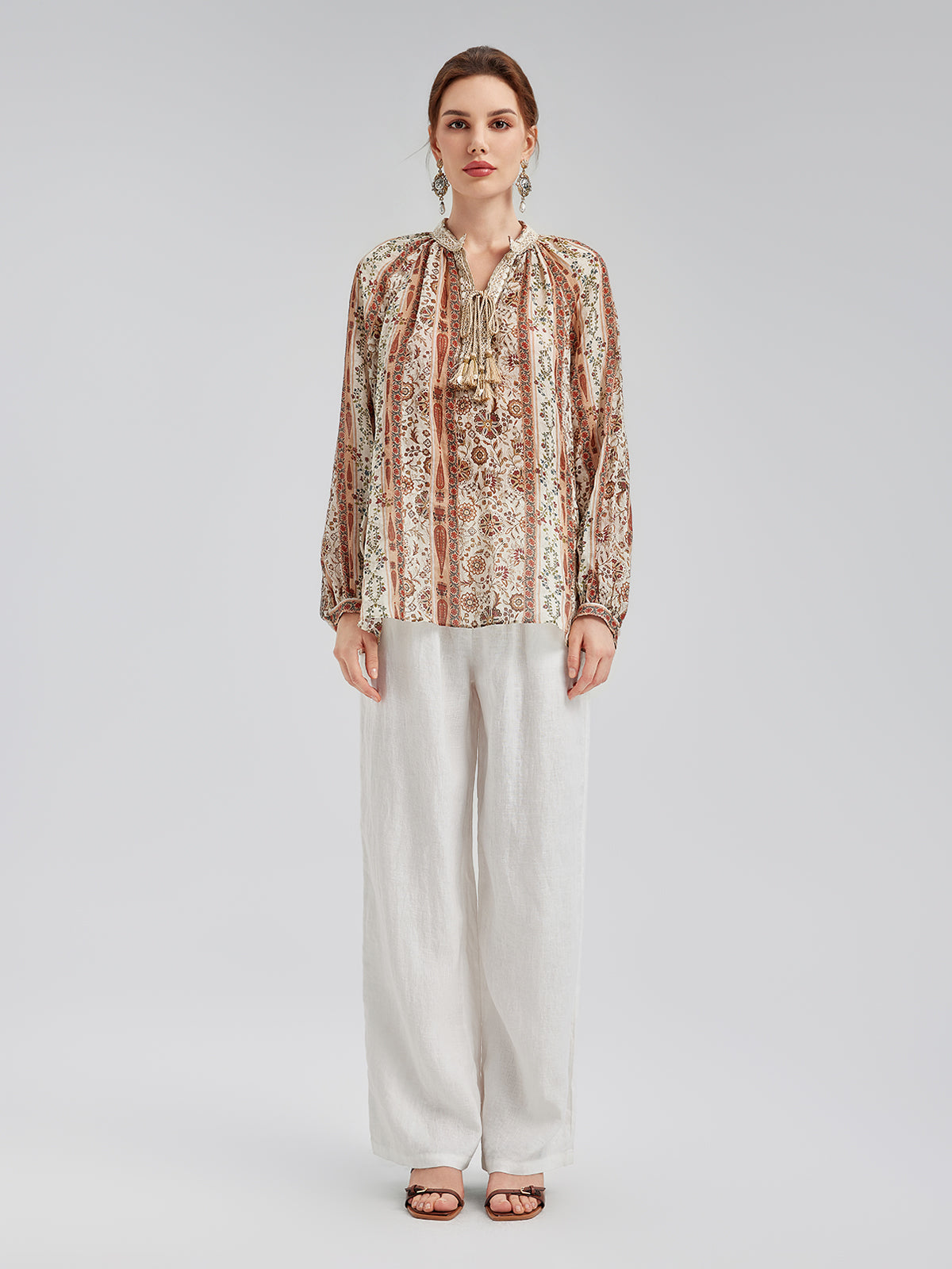 Breathable Ethnic Print Ramie Shirt