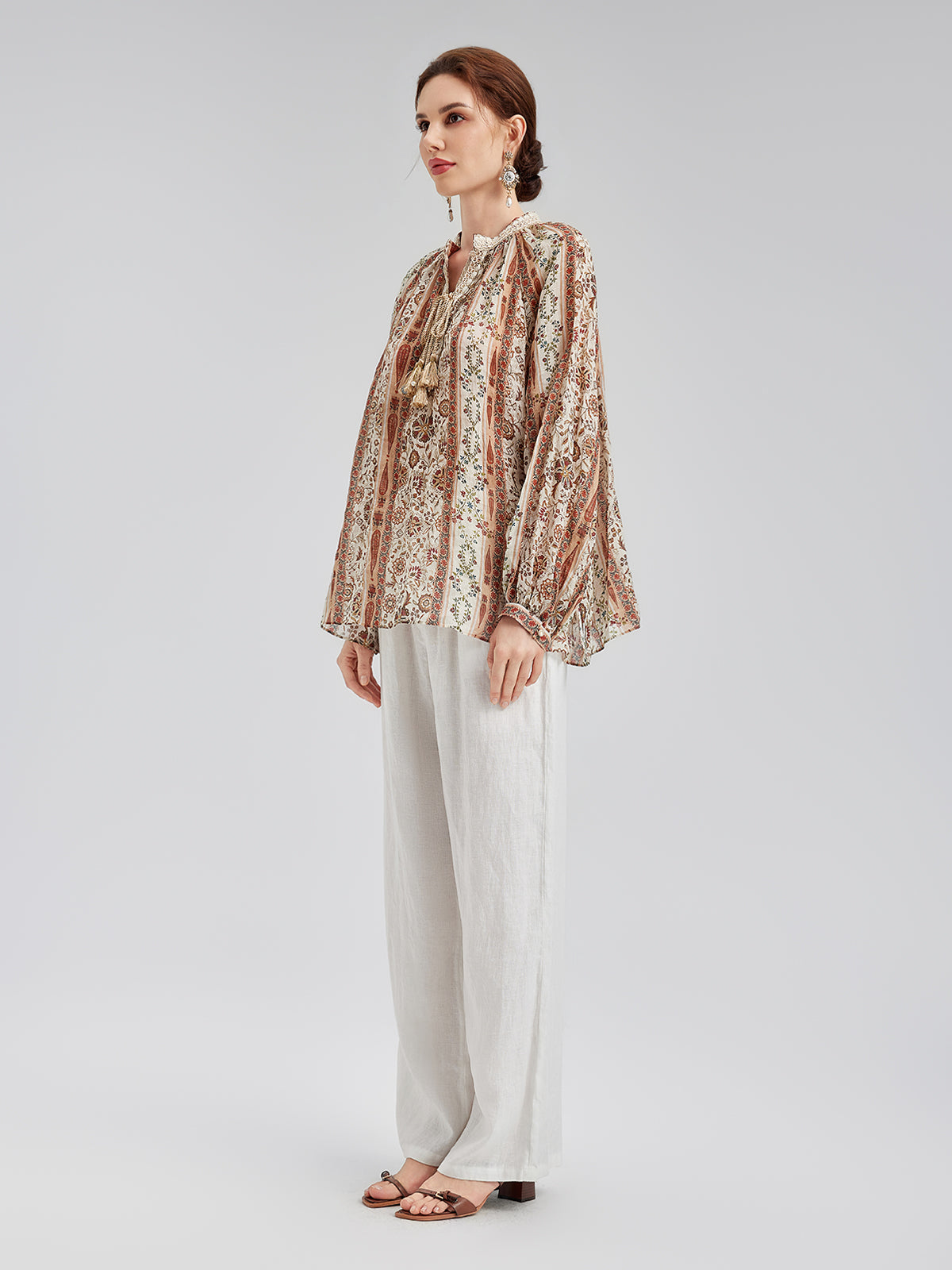 Breathable Ethnic Print Ramie Shirt