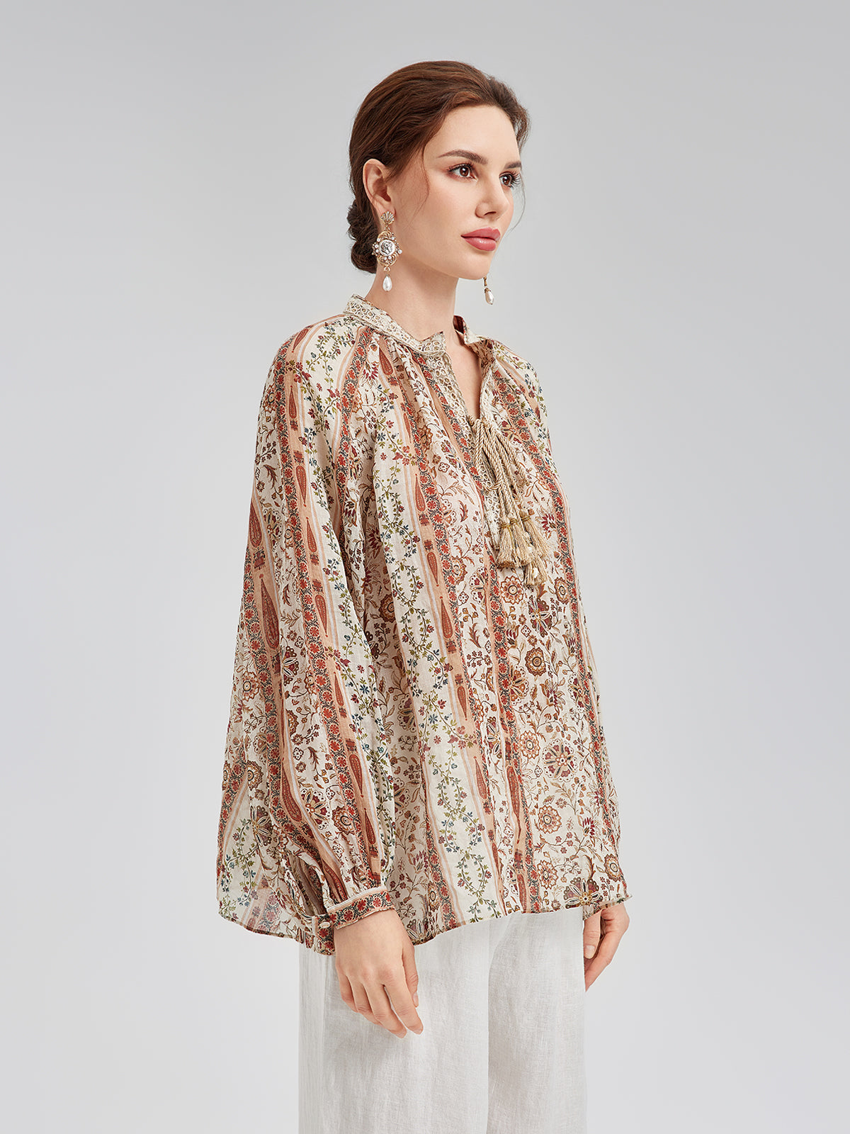Breathable Ethnic Print Ramie Shirt