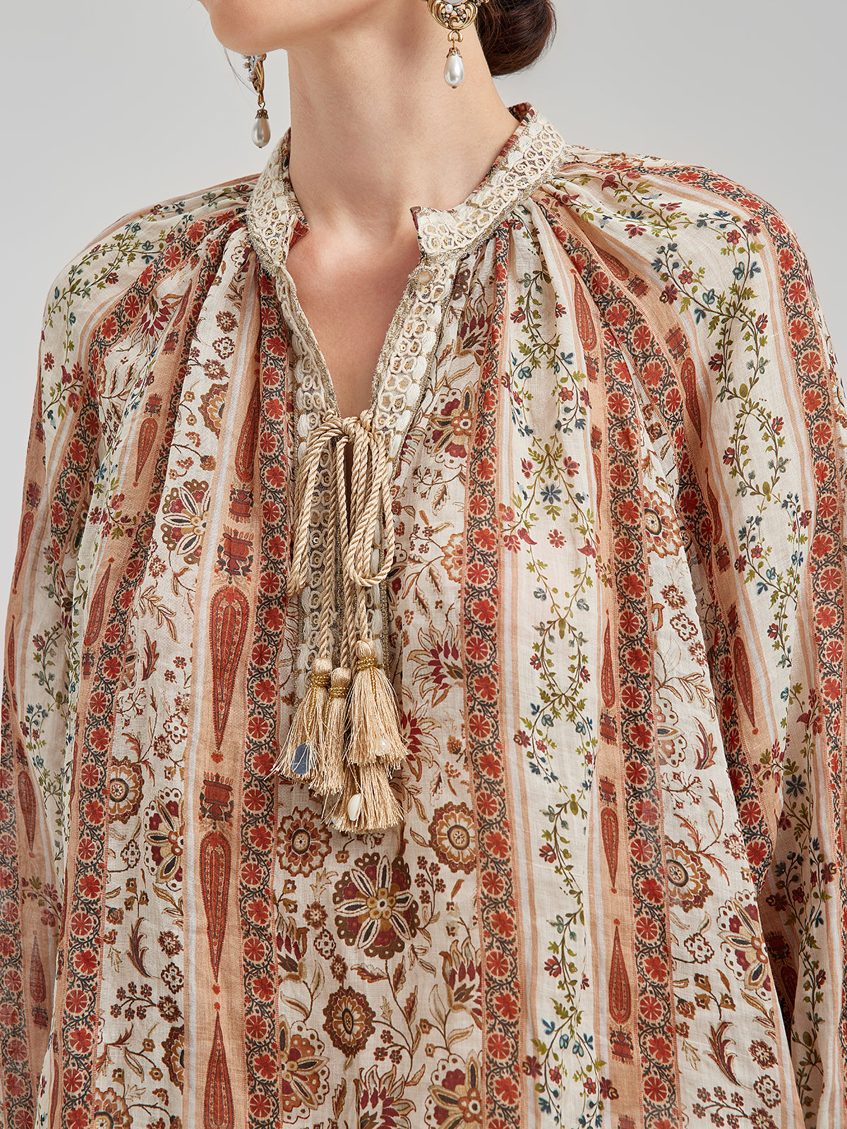 Breathable Ethnic Print Ramie Shirt