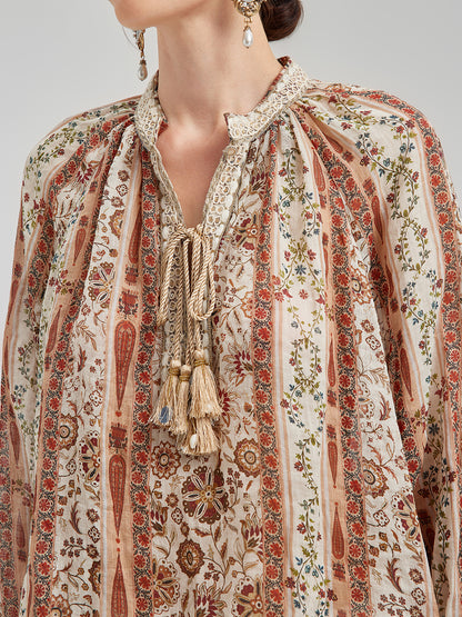 Breathable Ethnic Print Ramie Shirt