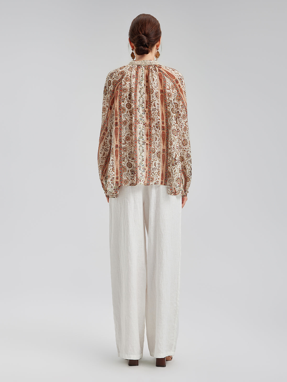Breathable Ethnic Print Ramie Shirt