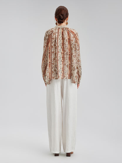 Breathable Ethnic Print Ramie Shirt