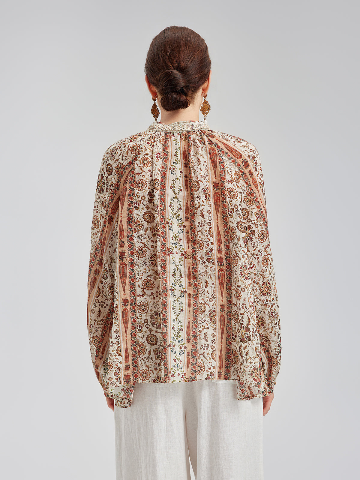 Breathable Ethnic Print Ramie Shirt