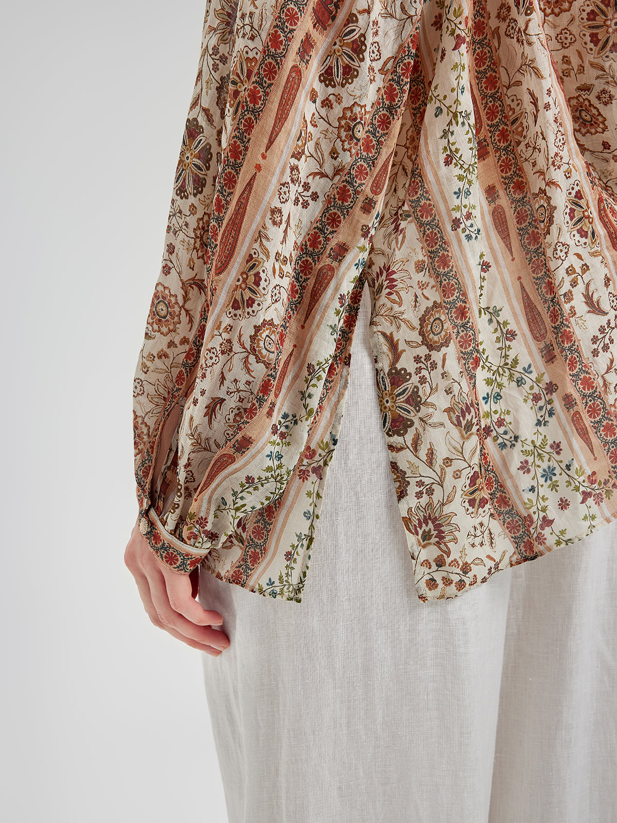 Breathable Ethnic Print Ramie Shirt