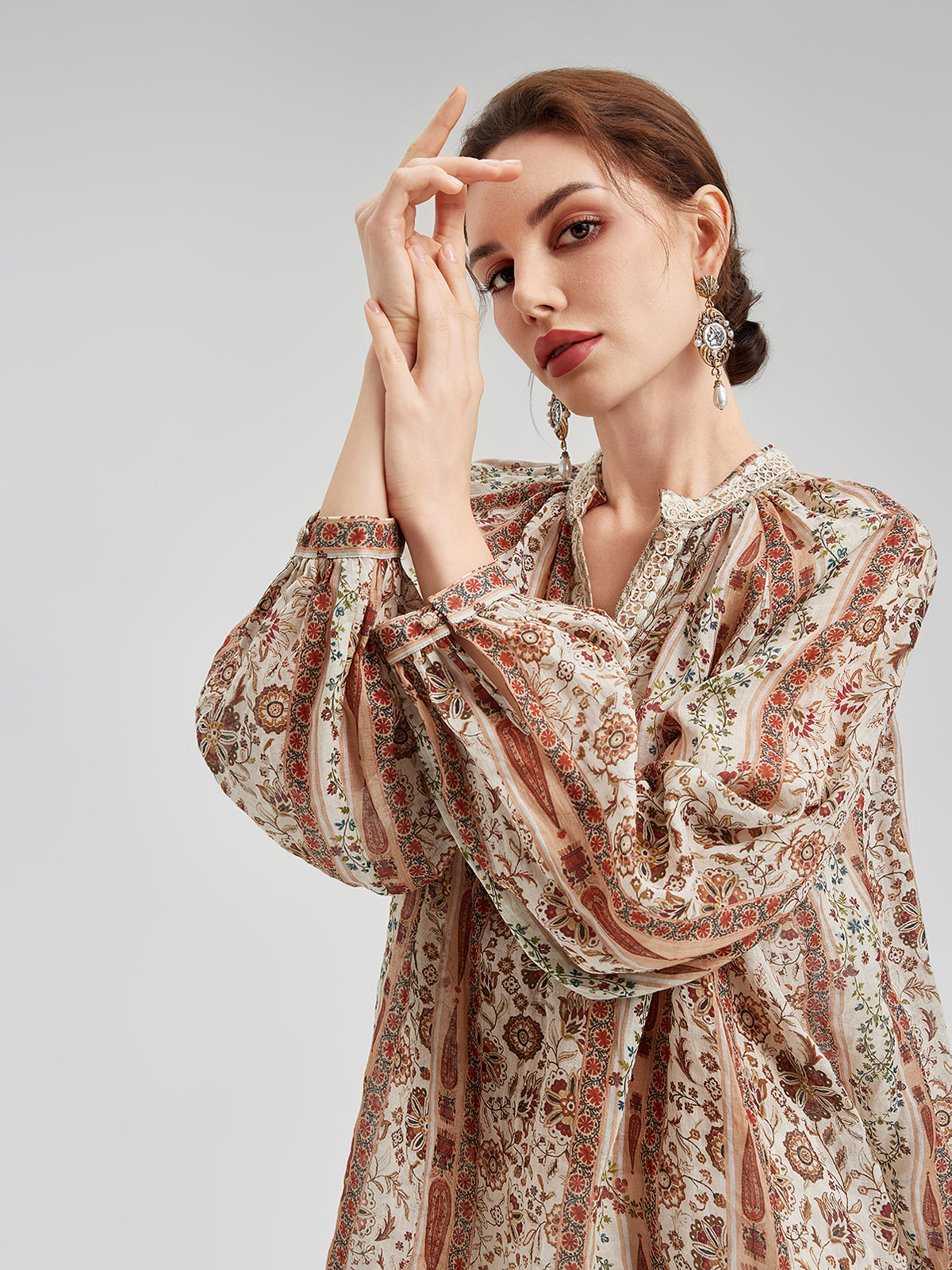 Breathable Ethnic Print Ramie Shirt
