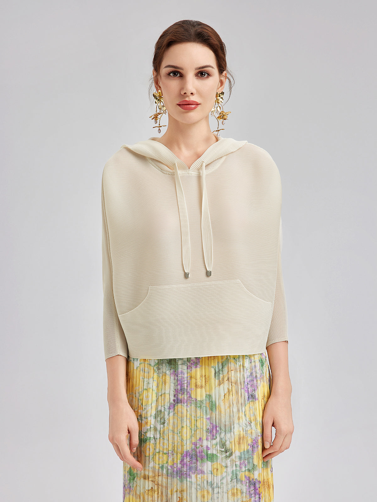 Pleated Hooded Casual Top