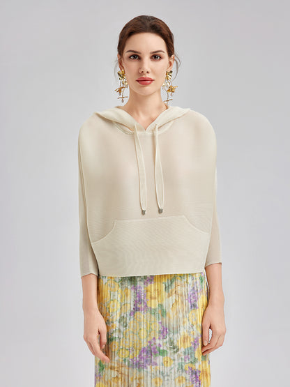 Pleated Hooded Casual Top