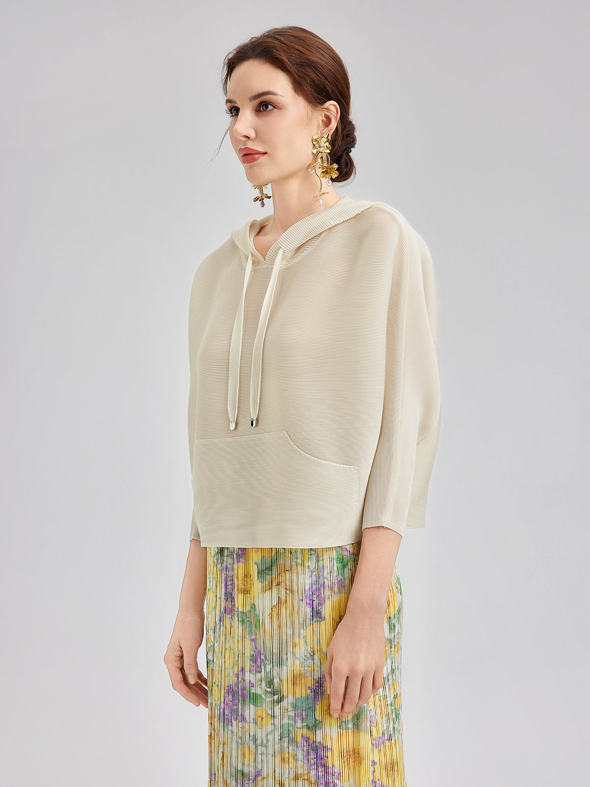 Pleated Hooded Casual Top