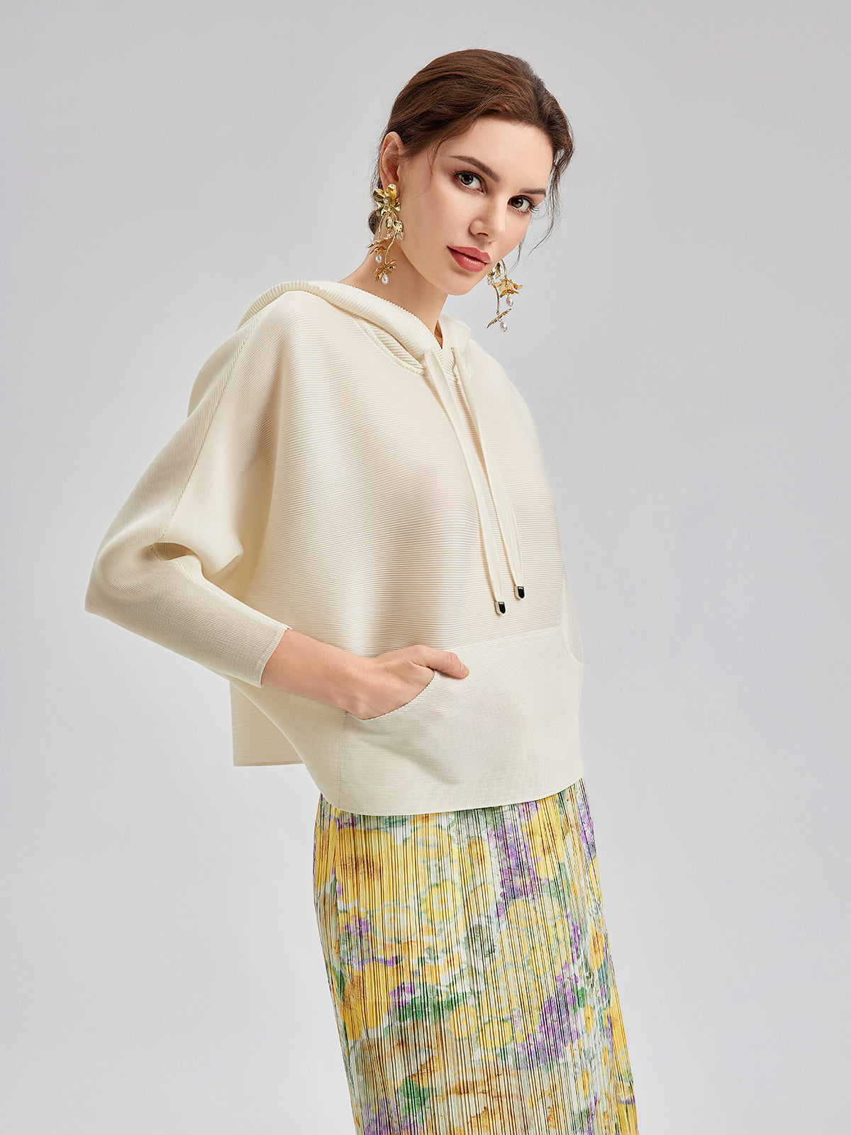 Pleated Hooded Casual Top
