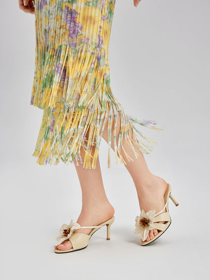Elegant Floral Pleated Fringe Skirt