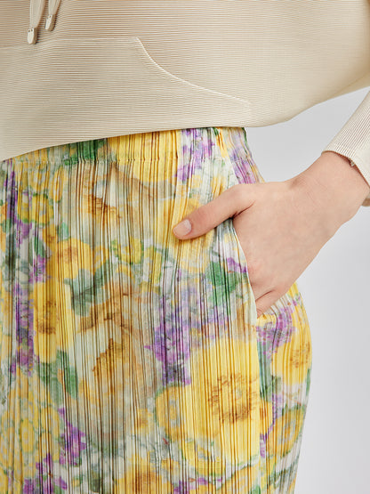 Elegant Floral Pleated Fringe Skirt