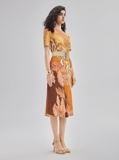 Artistic Floral Print Pleated Dress