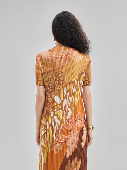 Artistic Floral Print Pleated Dress