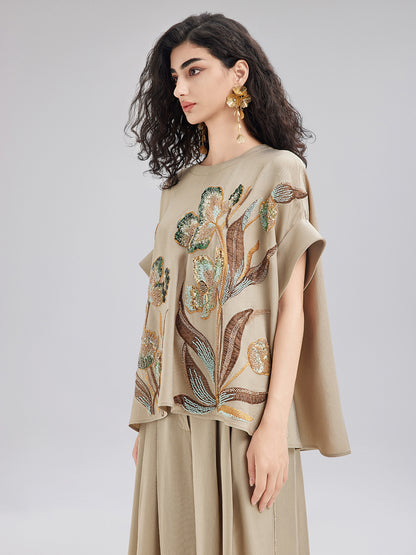Vintage Hand-Beaded Appliqué Top