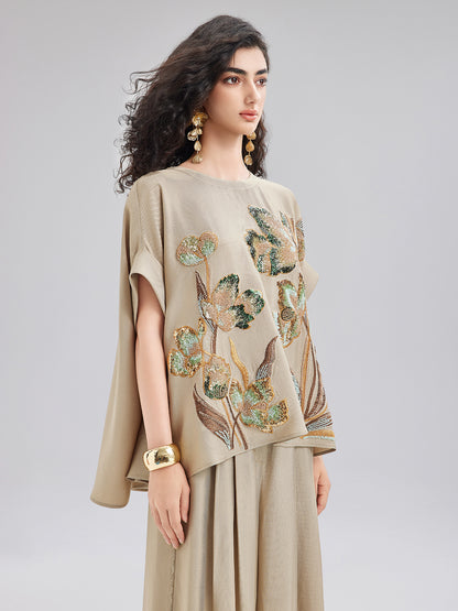 Vintage Hand-Beaded Appliqué Top