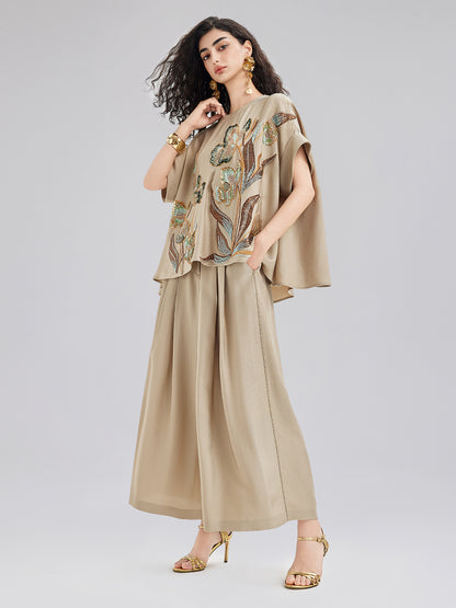Vintage Hand-Beaded Appliqué Top